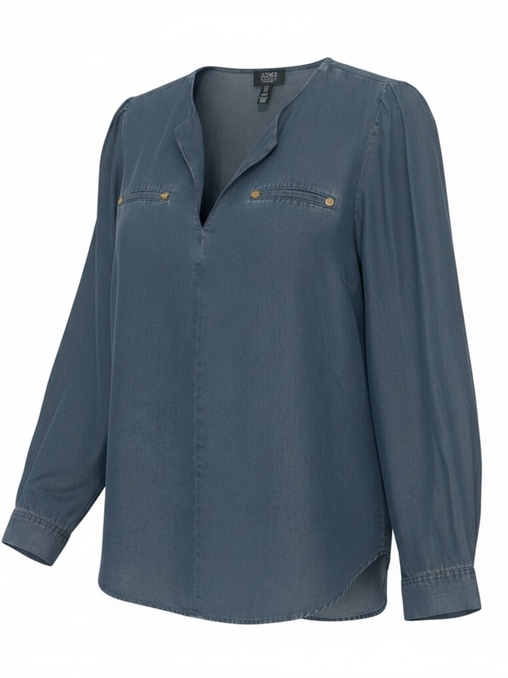 Jones New York Slate Blue V-Neck Long-Sleeve Blouse